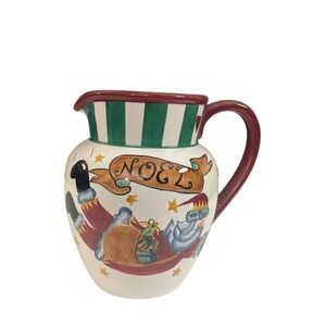 IDC Flying Folk Santa Noel Pitcher Hand Painted 1997 Christmas